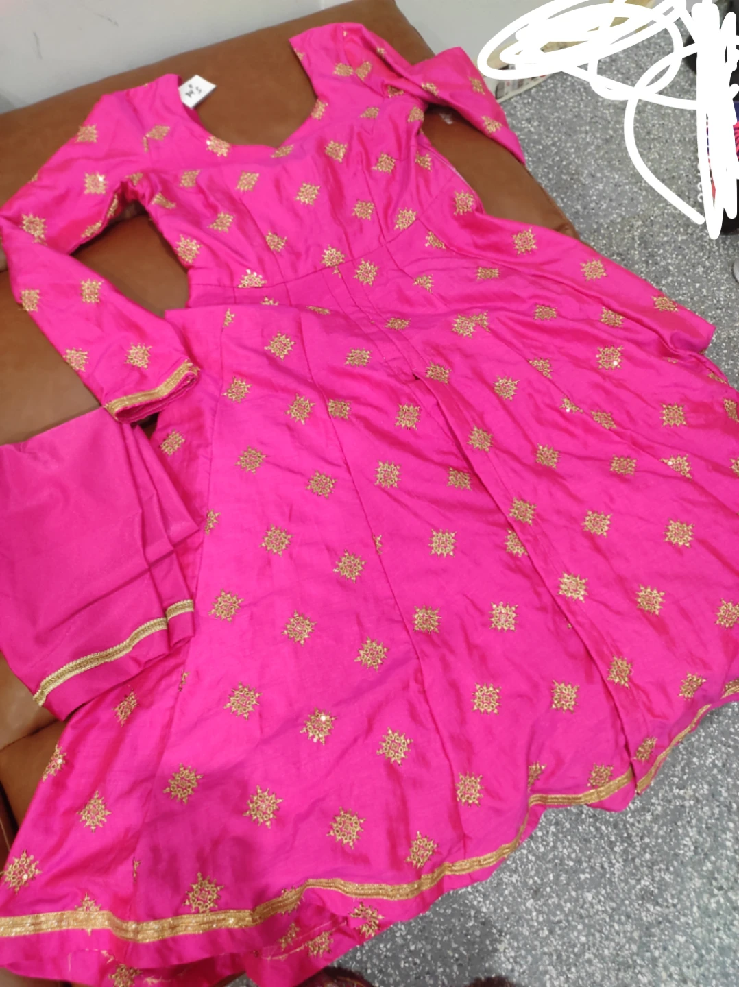 Pink Embroidered Anarkali Suit with Pant style plazo