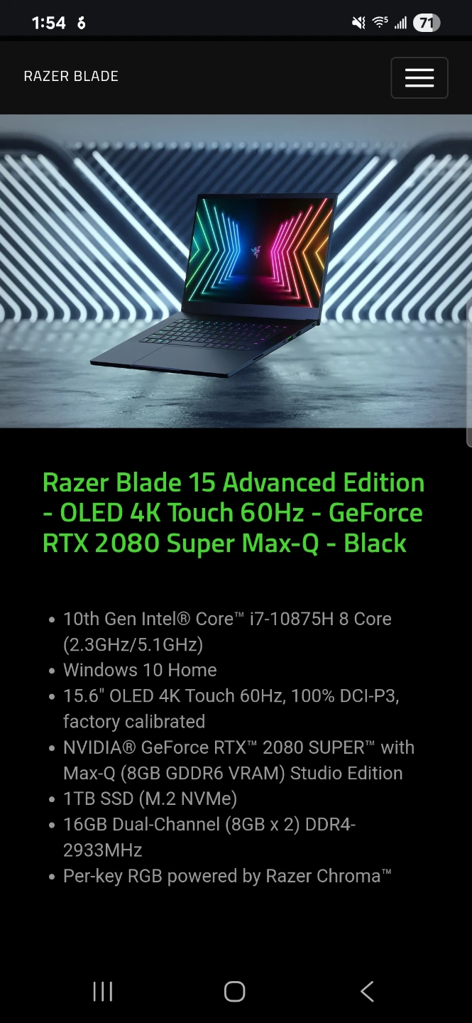 Razer Blade 15 Advanced Edition Laptop - RTX 2080 Super