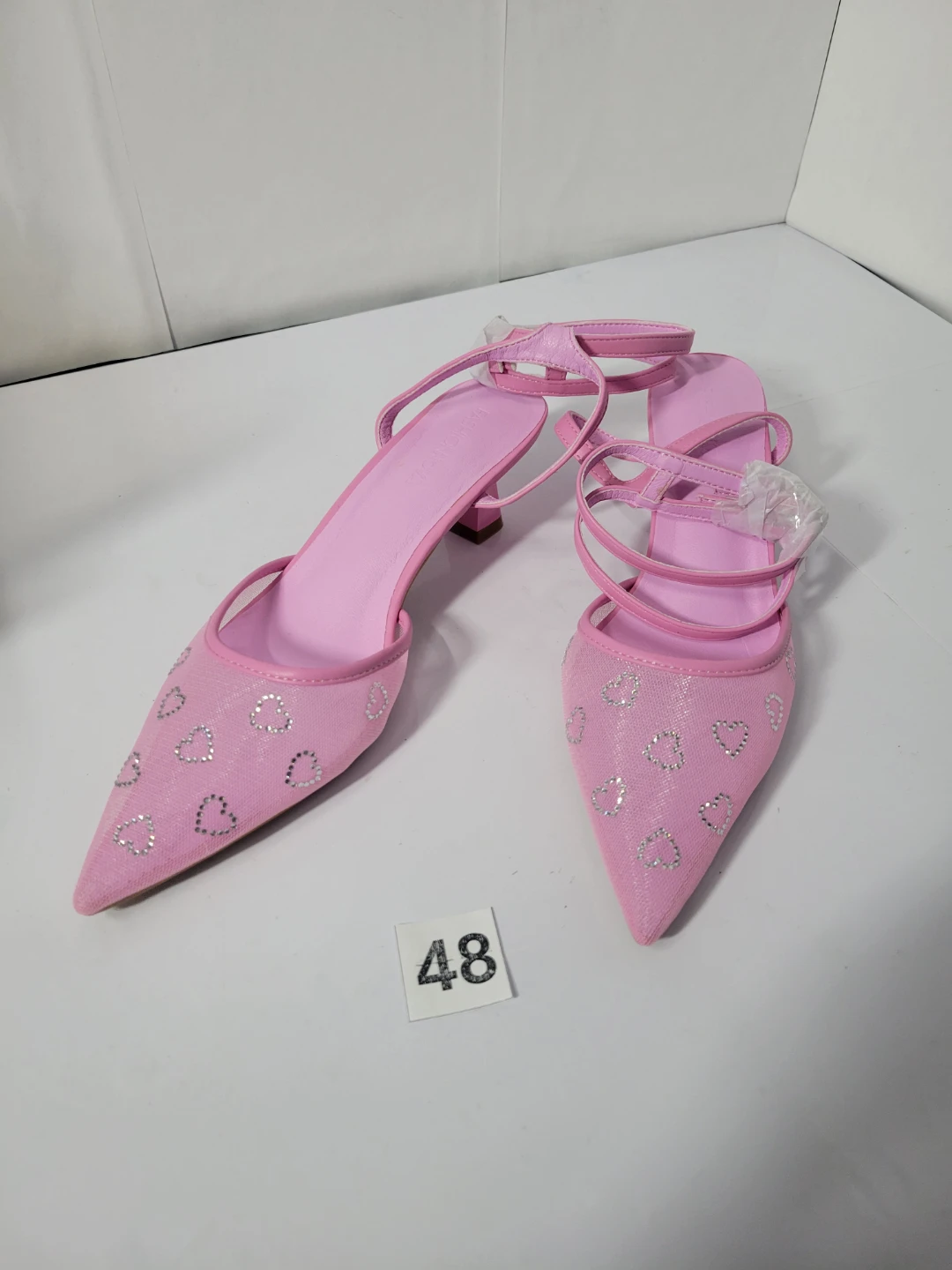 NEW Pink Heart Embellished Slingback Heels, size 8 (48)