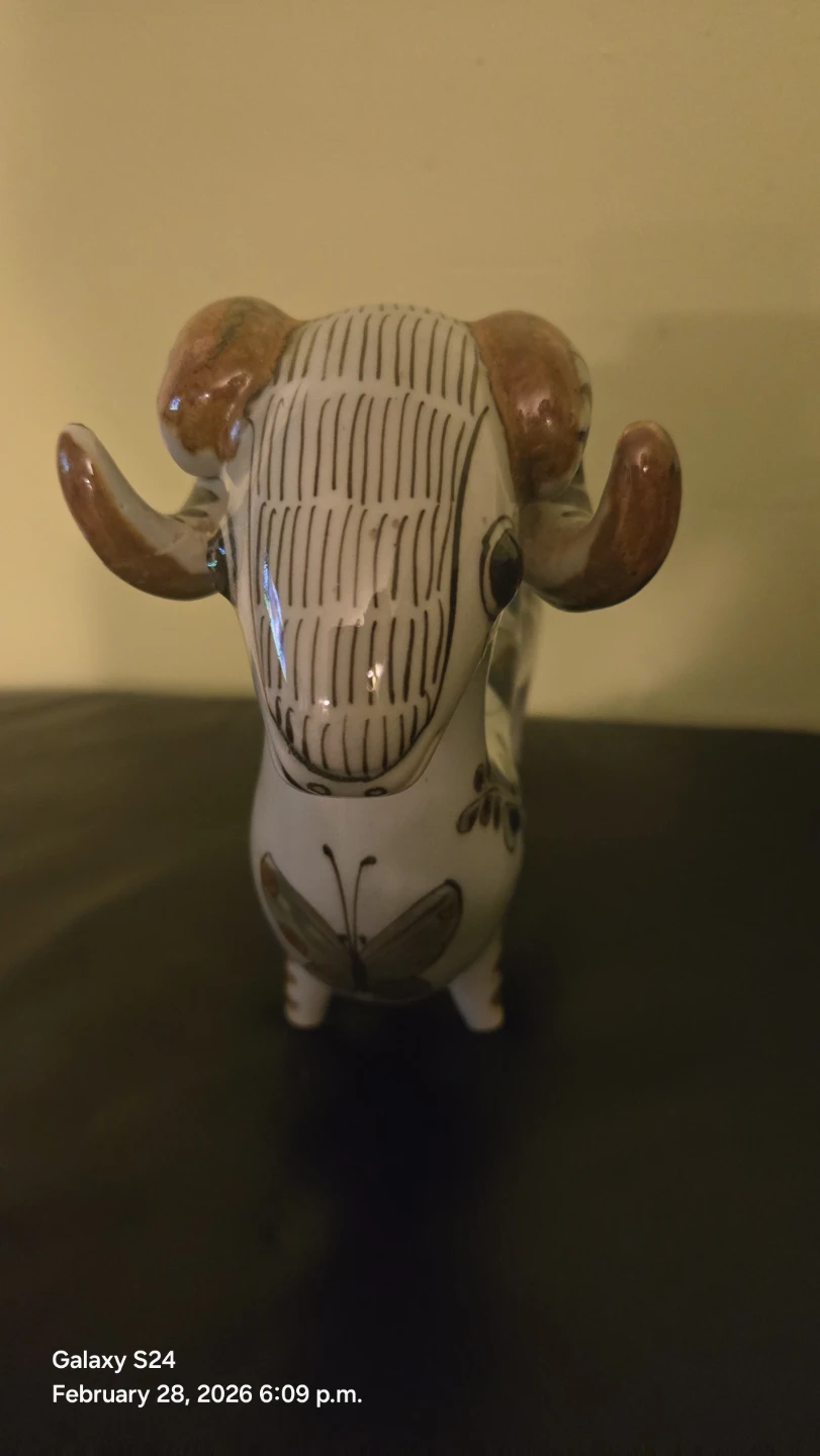 Ceramic Ram Figurine with Floral Design - photo 2