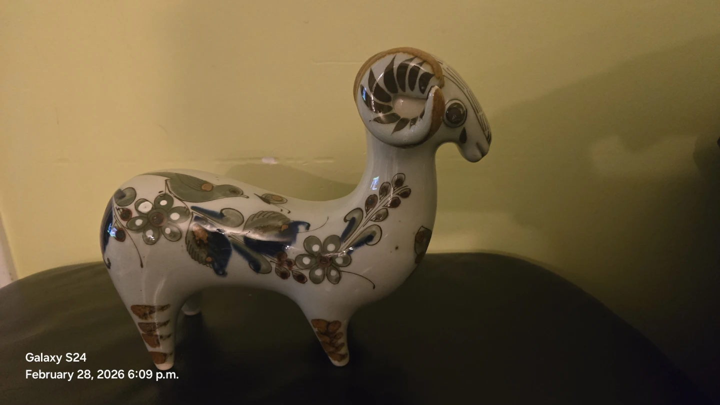 Ceramic Ram Figurine with Floral Design - photo 3