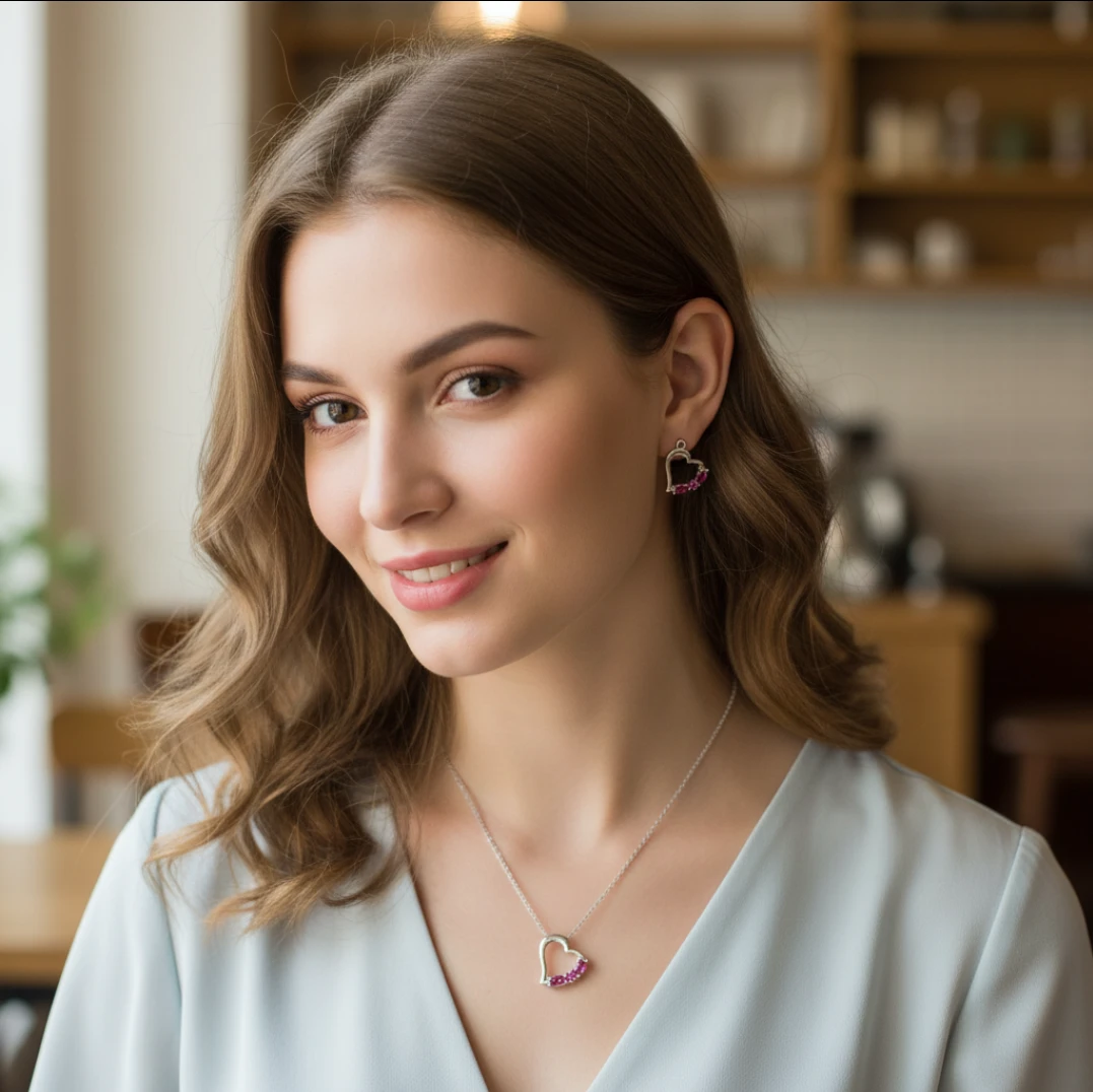 Heart Pendant Necklace & Earring Set