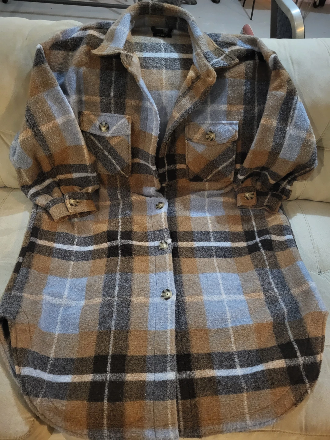 ONLY Plaid Long Sleeve Button-Up Shirt Jacket