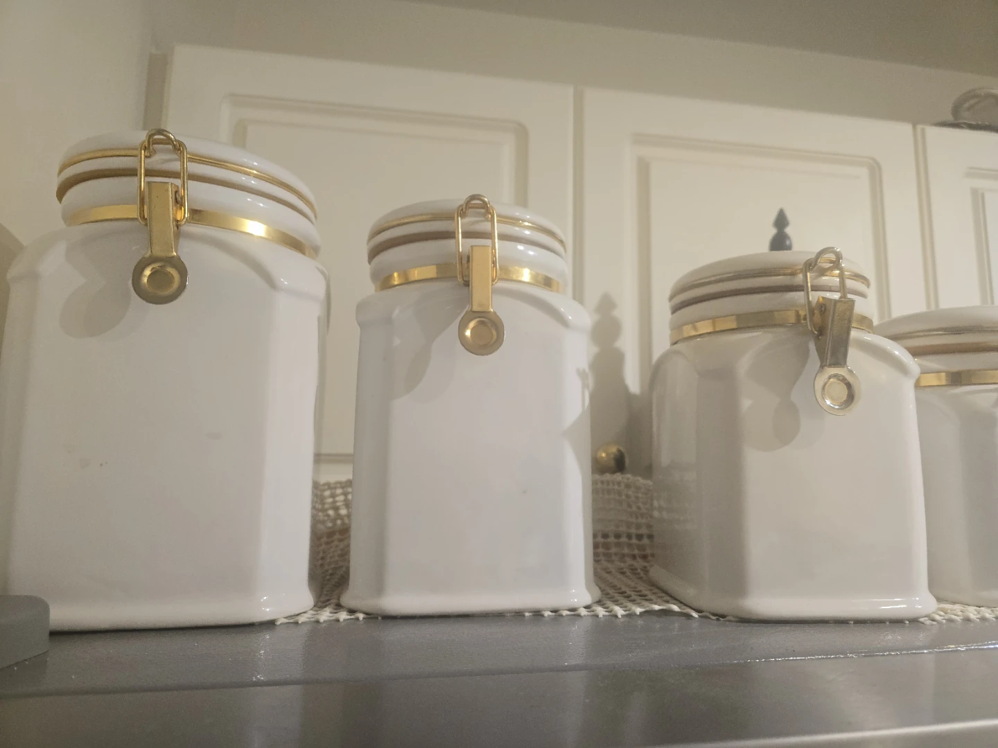 White Ceramic Kitchen Canisters - Set of 4