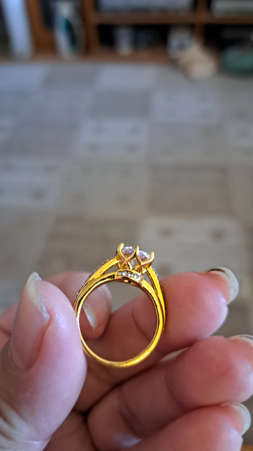 Gold-tone engagement ring with clear stone - photo 3