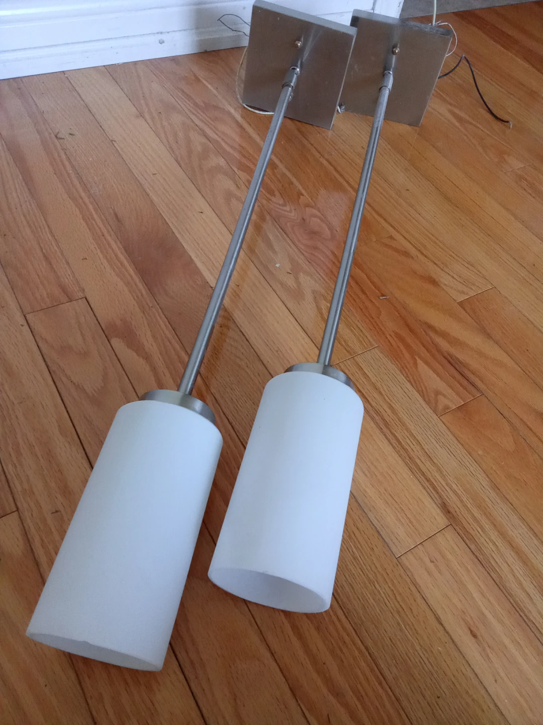 Set of 2 Brushed Nickel Pendant Lights with Frosted Glass Shades