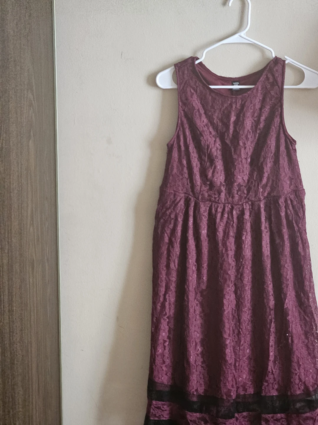 Burgundy Lace Dress with Black Trim - photo 3