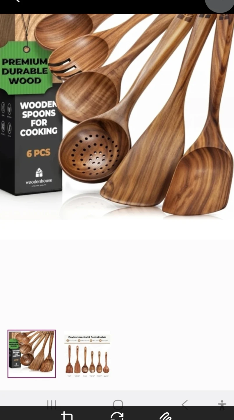 SET OF 6 WOODEN COOKING SPOONS, FORK, UTENSILS, NEW - photo 3