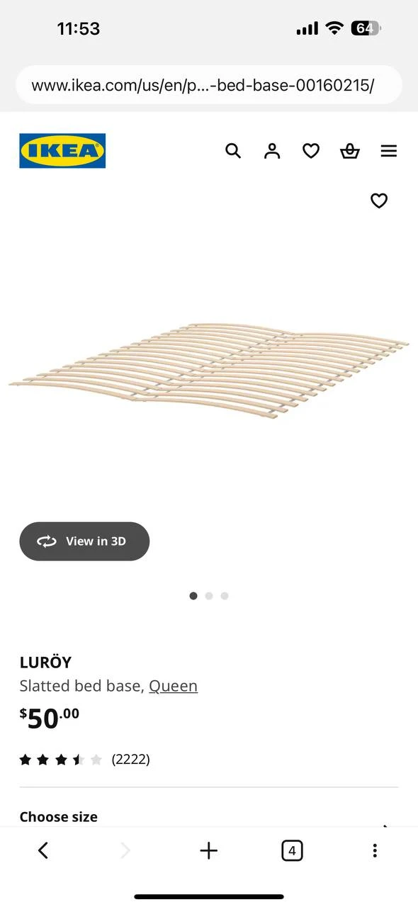 IKEA Queen Bed Frame with Luroy Slatted Bed Base and Mattress - photo 5