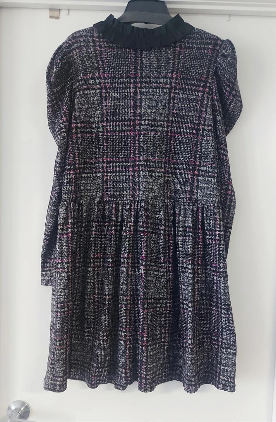 Women's Plaid Dress with Ruffle Collar XL