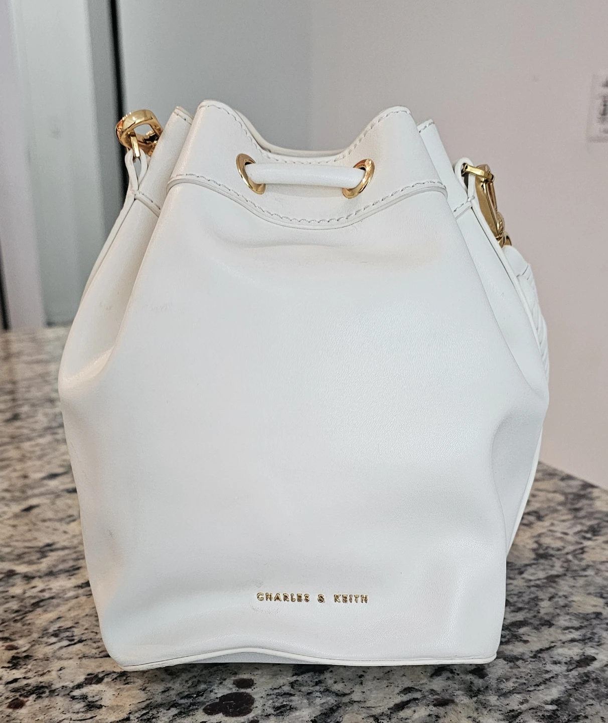 Charles & Keith White Leather Bucket Bag