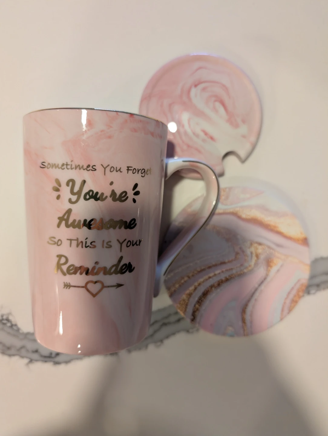 Pink Marble Mug with Lid and Coaster - photo 3