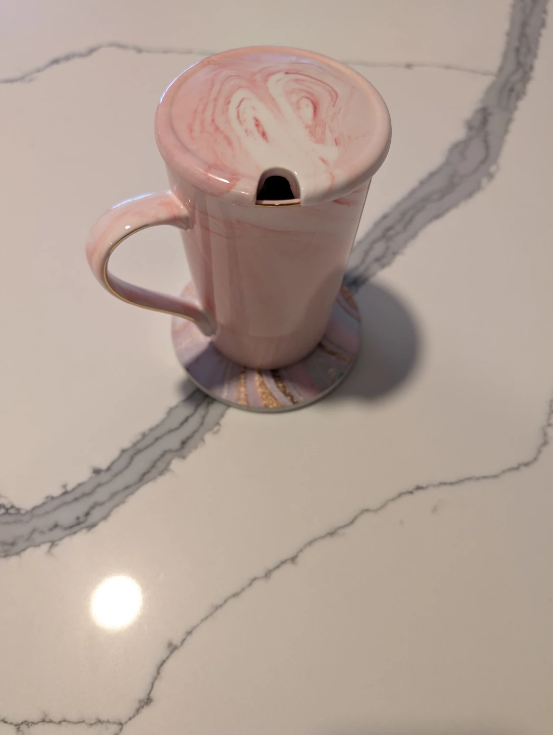 Pink Marble Mug with Lid and Coaster - photo 4