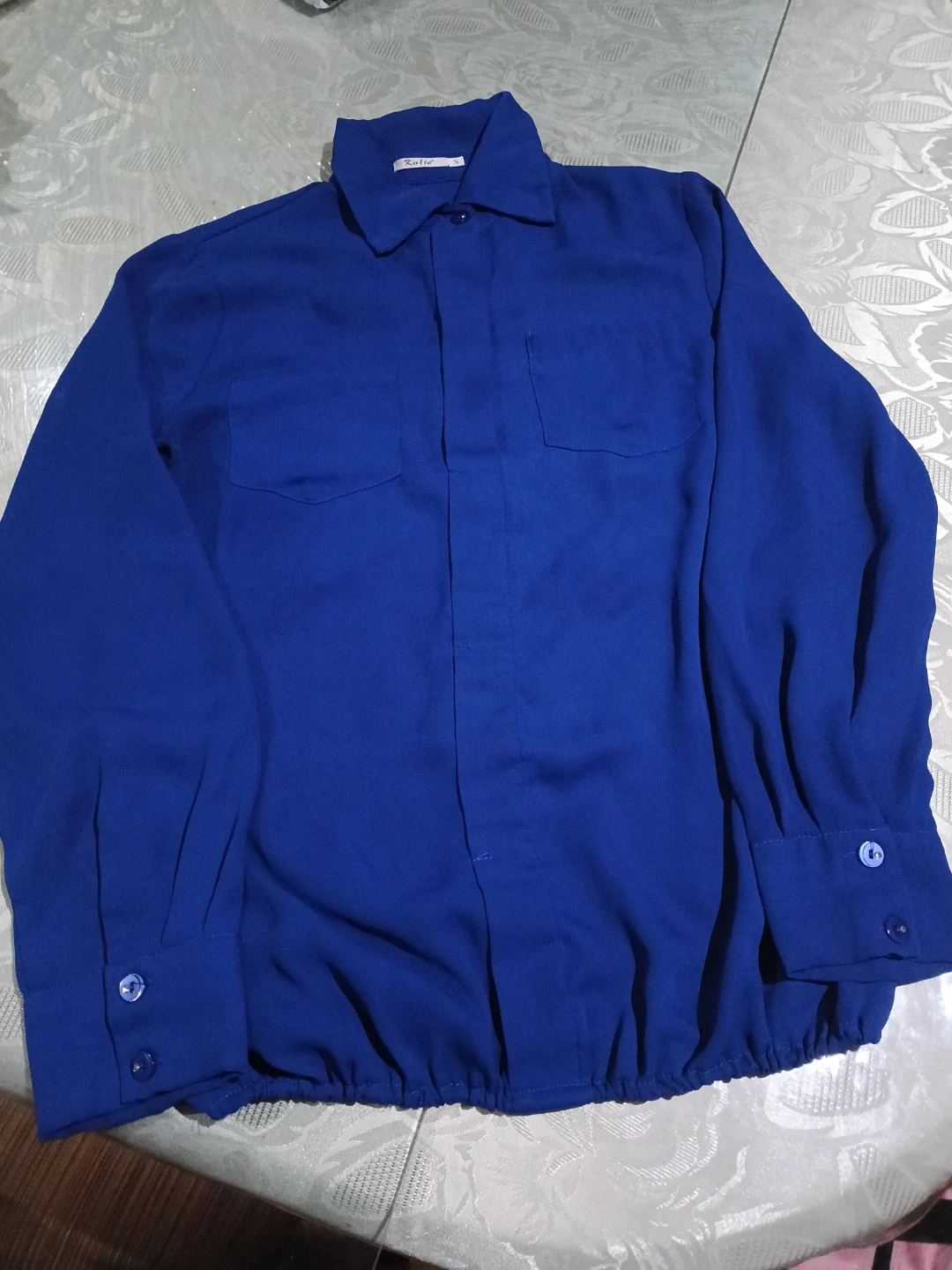 Women's  Blue Rayon Long Sleeve Blouse Shirt