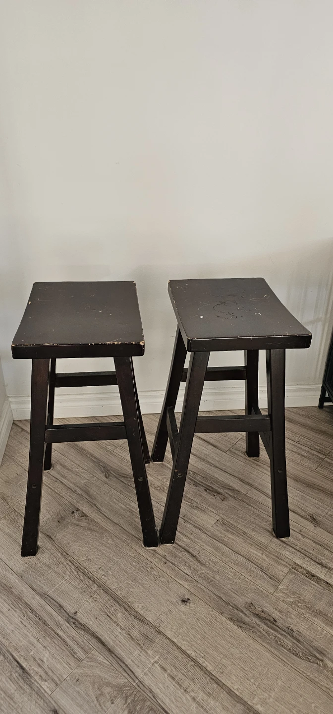 Pair of Dark Brown Wooden Bar Stools