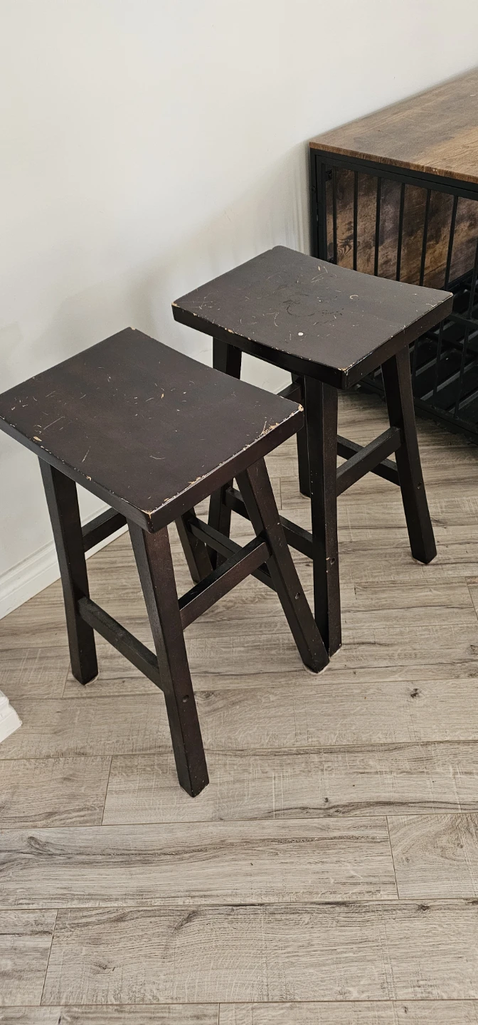 Pair of Dark Brown Wooden Bar Stools - photo 2