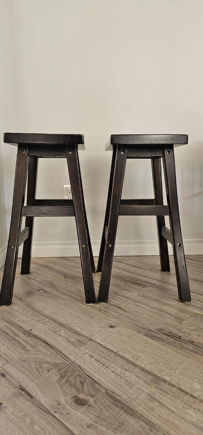 Pair of Dark Brown Wooden Bar Stools - photo 3