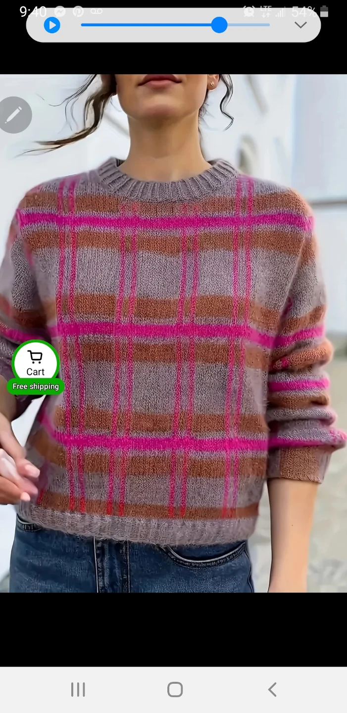 Hand knit plaid sweater