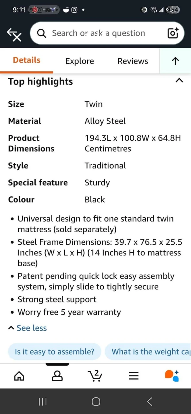 Black Twin Size Bed Frame - photo 2