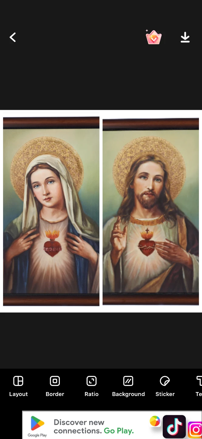 Religious Art Sacred Heart Immaculate Heart of Mary Framed