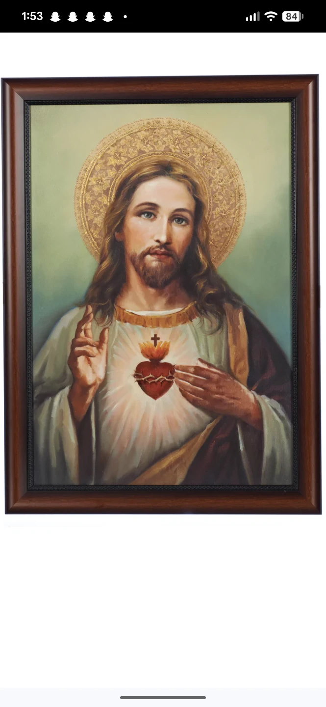 Religious Art Sacred Heart Immaculate Heart of Mary Framed - photo 3