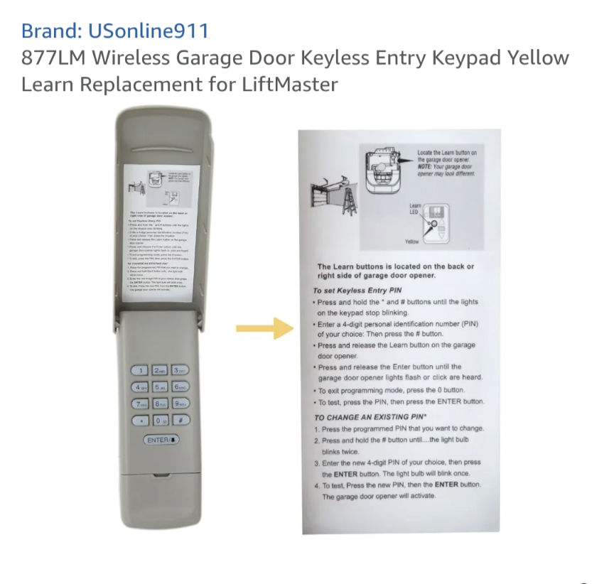 LiftMaster universal 877LM Wireless Garage Door Keypad - photo 3