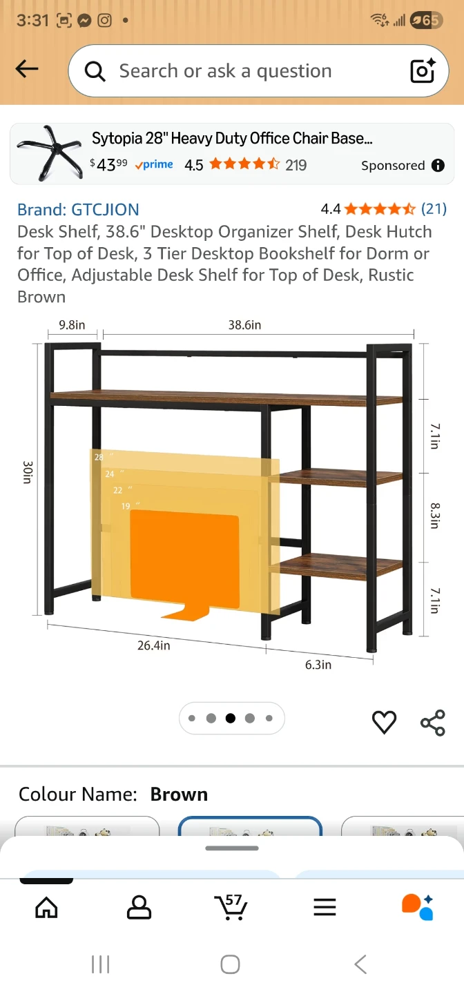 GTCJION 38.6" 3-Tier Desktop Bookshelf Organizer, Rustic Brown - photo 2