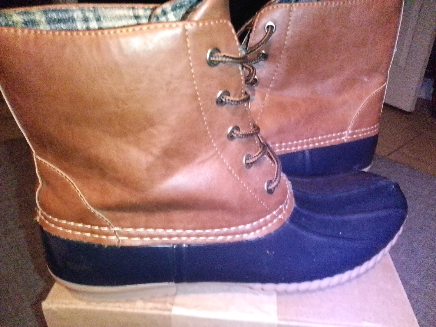 Women's Brown & Blue Duck Boots with Plaid Lining - photo 2