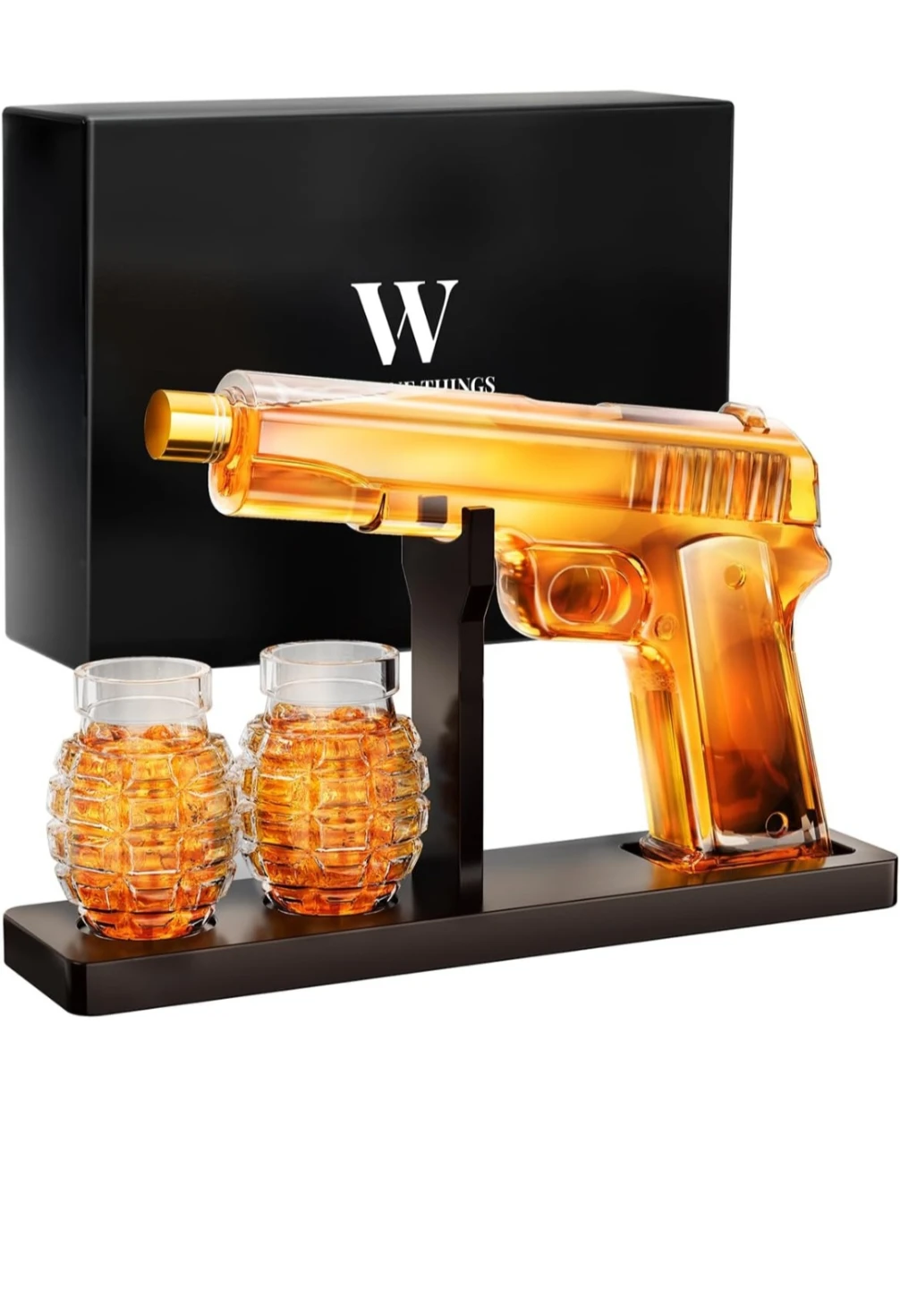 Whiskey Decanter Set with Grenade Glasses