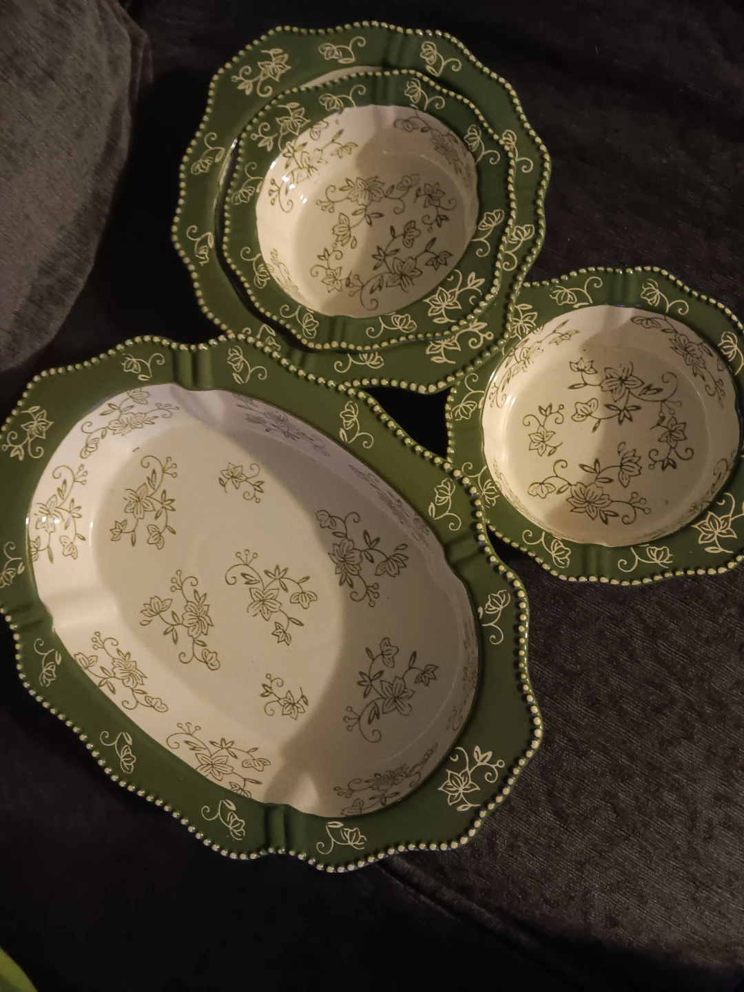 Green Floral Patterned Serving Dish Set - photo 2