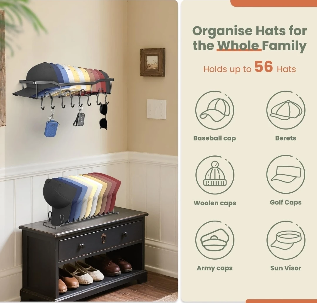 Black Hat Rack Modular Organizer - Holds up to 56 Hats - photo 4