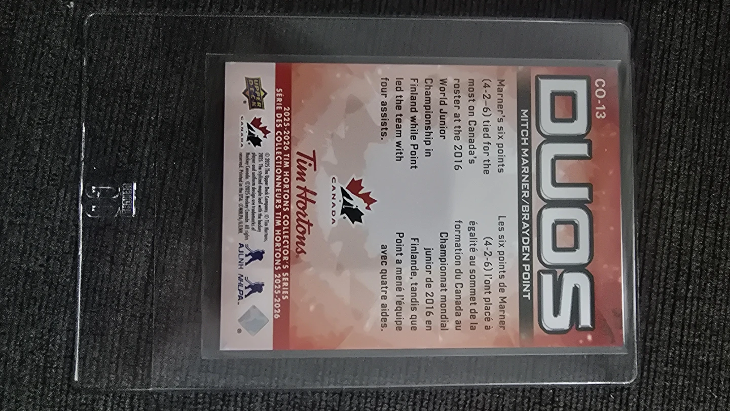 Upper Deck Tim Hortons Mitch Marner Brayden Point Duos