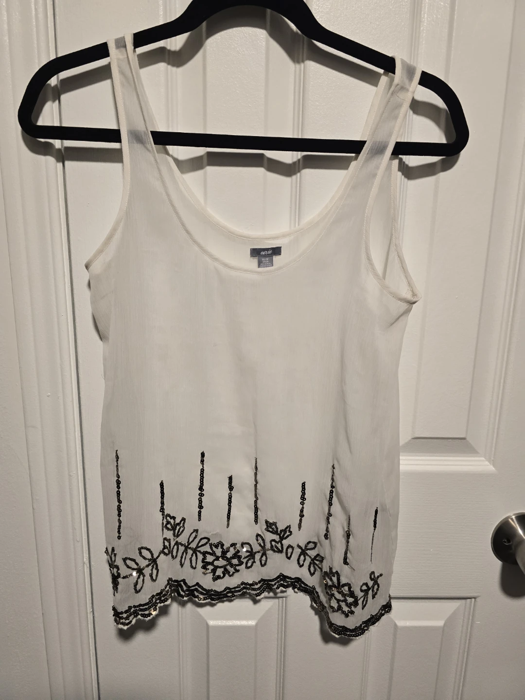 Aerie White Beaded Tank Top