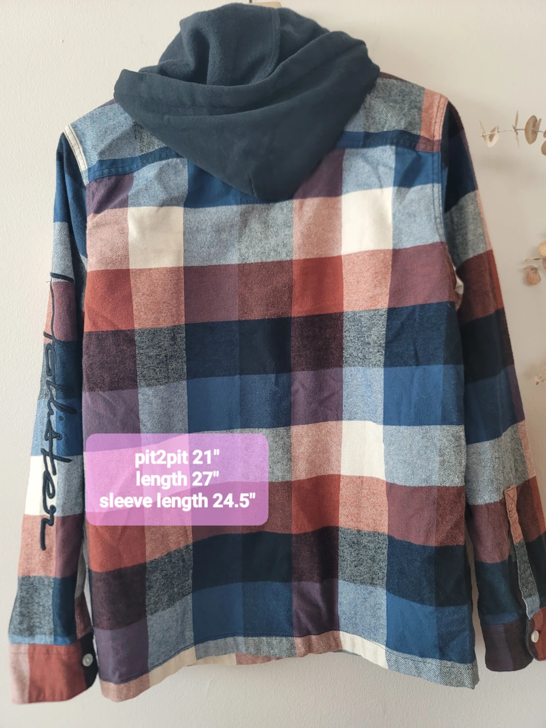 Hollister Hooded Flannel Shacket Sz S Cotton Grunge Coastal - photo 3