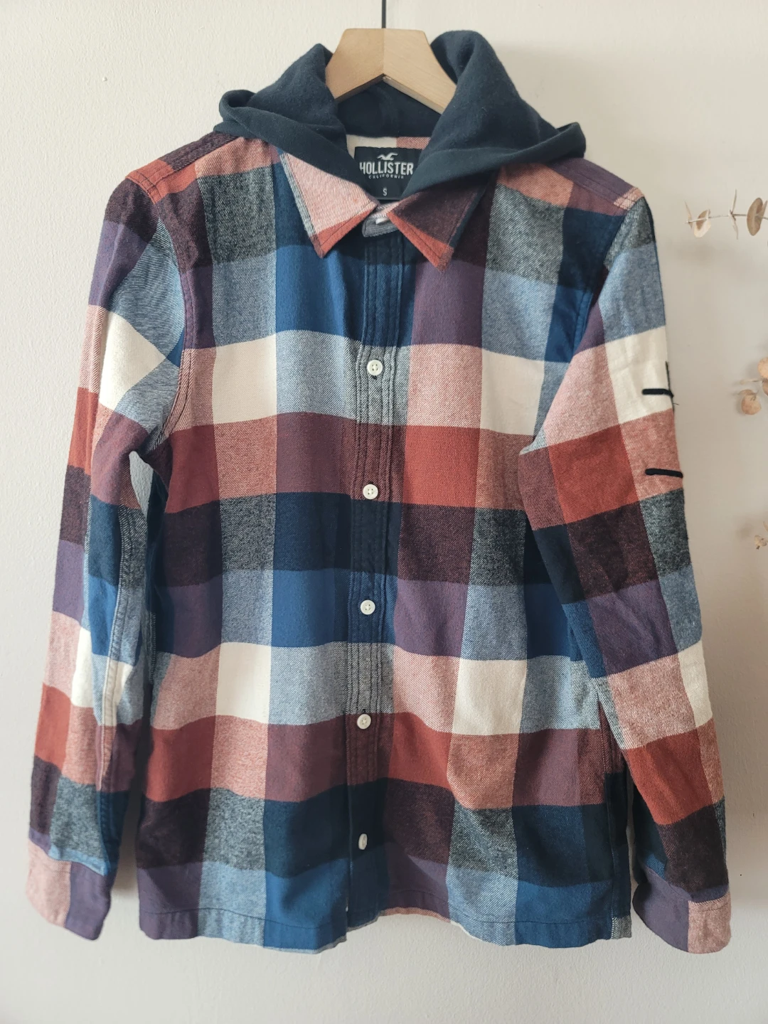 Hollister Hooded Flannel Shacket Sz S Cotton Grunge Coastal - photo 5