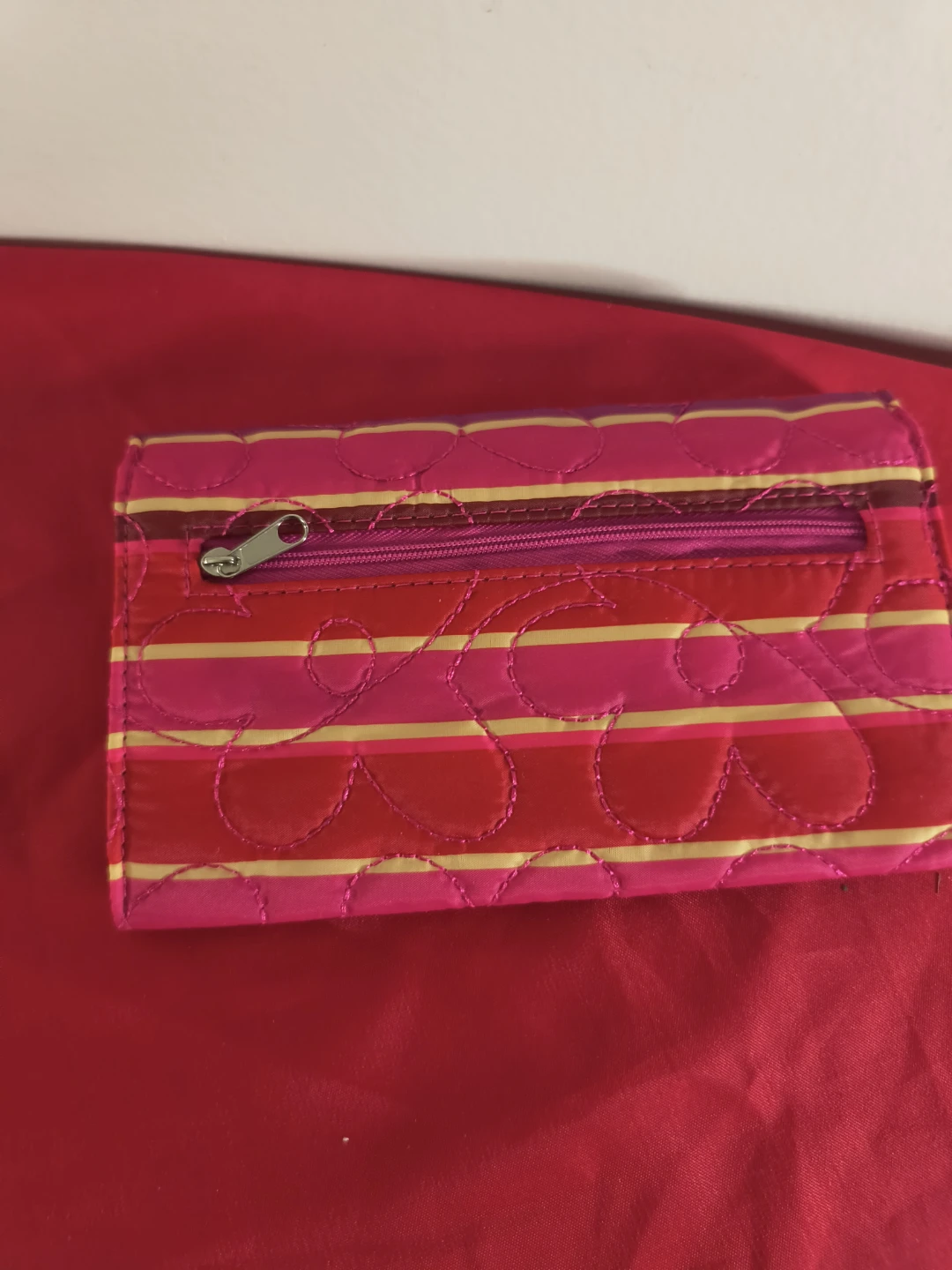 Quilted Wallet with Pink, Red, and Yellow Stripes - photo 3