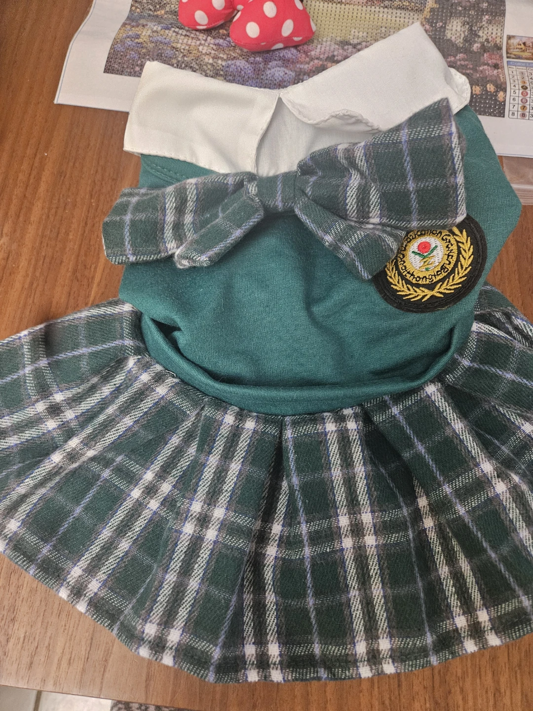 Green Plaid Dog Dress with White Collar - photo 2