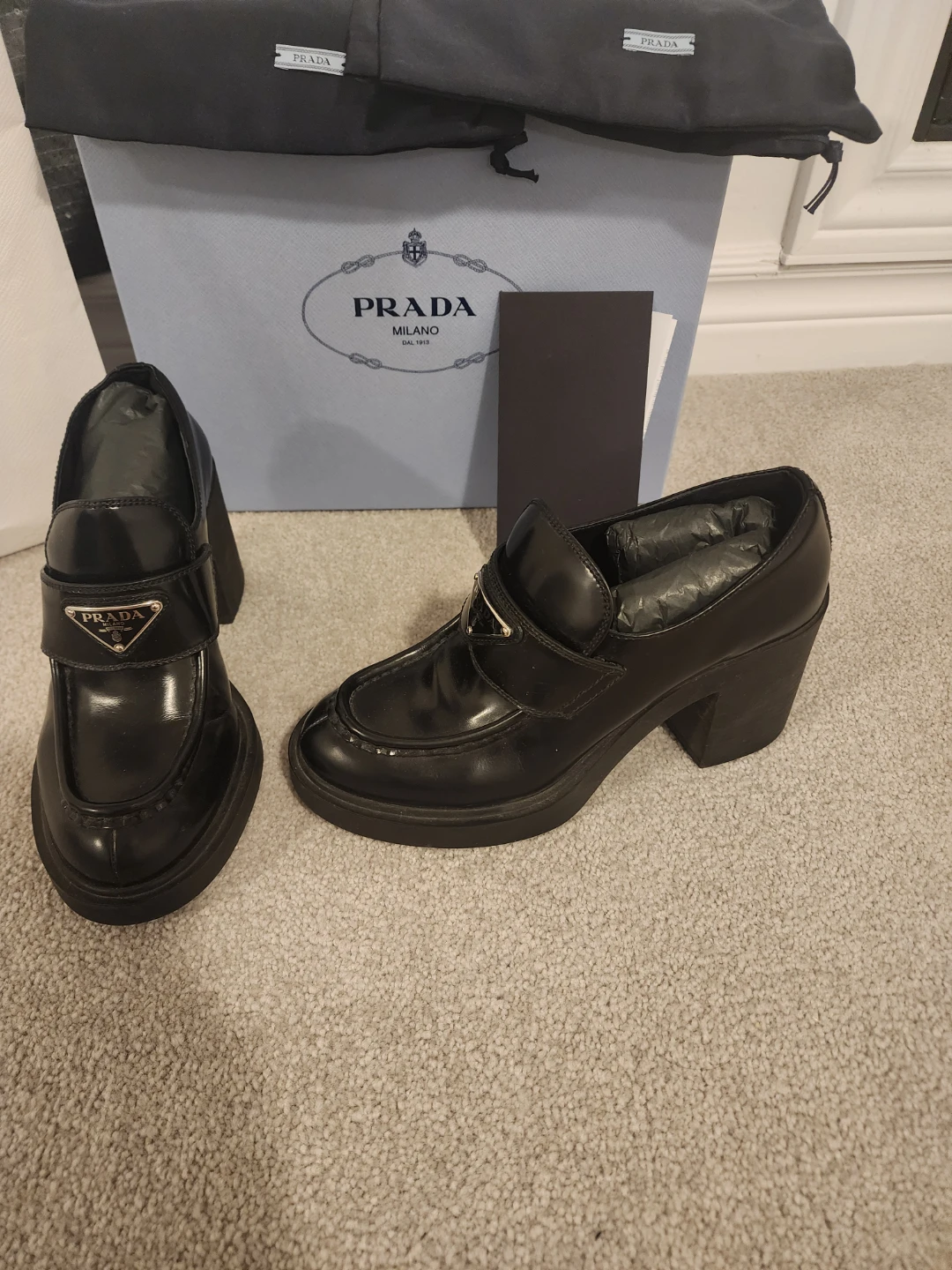 Prada Black Leather Loafer Heels - photo 3