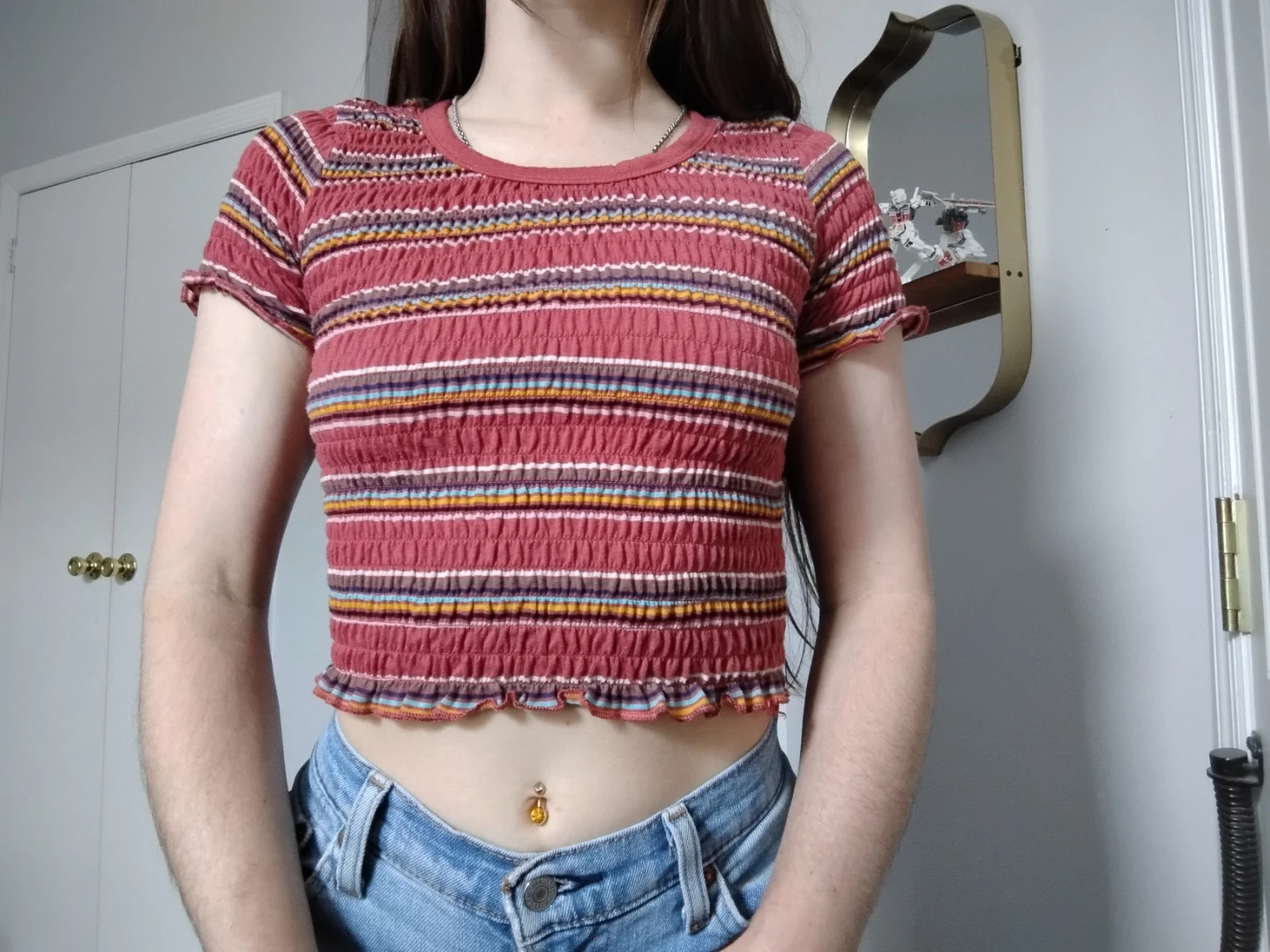 Light Red Striped Crop Top - Wild Fable - XS - photo 4
