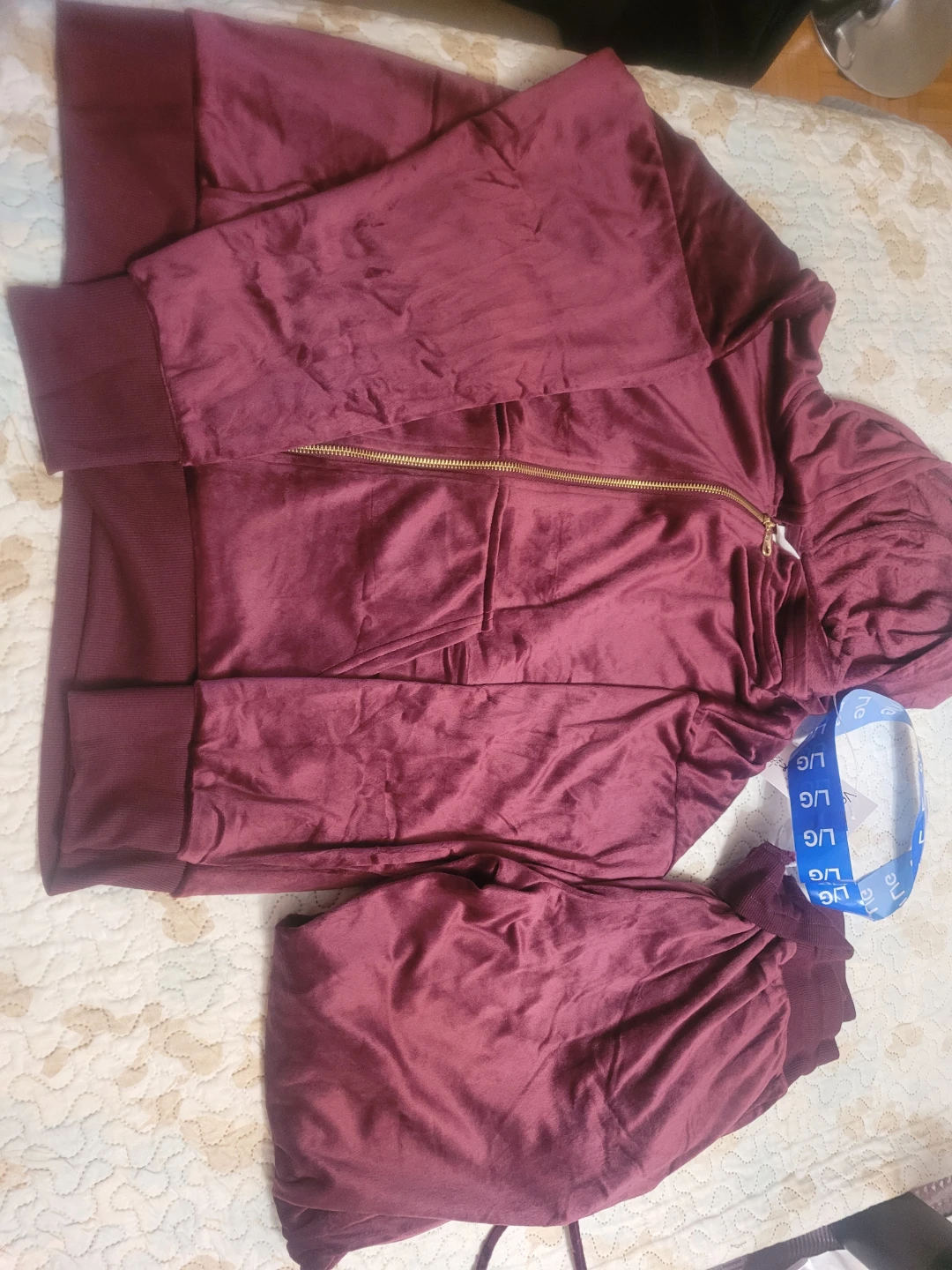 Maroon Velvet Tracksuit Set - Large - photo 2