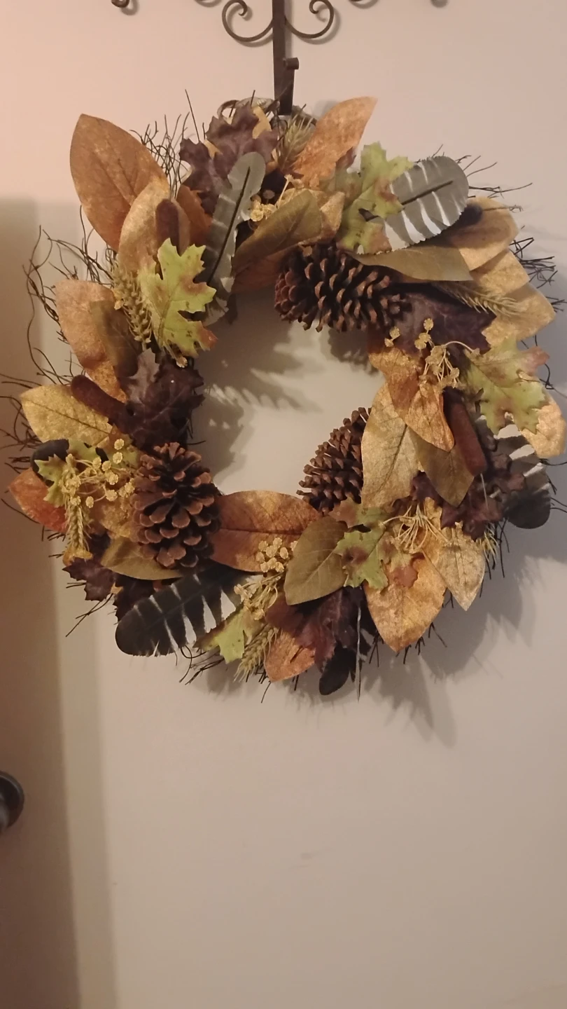 Autumn Harvest Wreath with Pinecones and Feathers