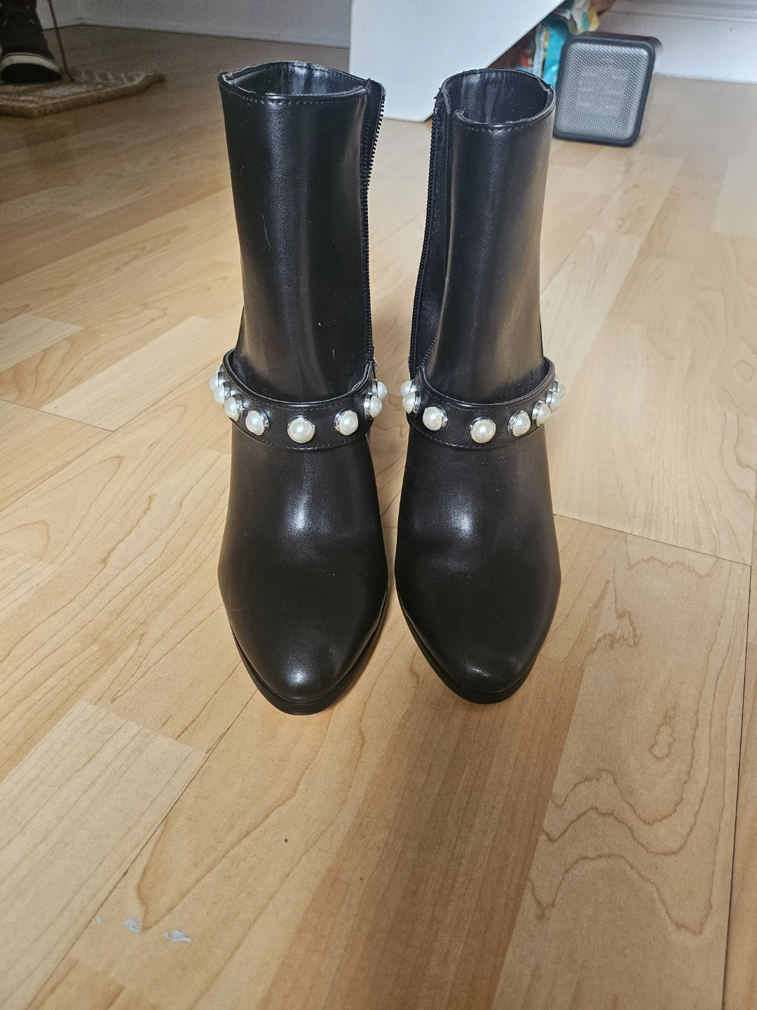 XOXO Black Ankle Boots with Pearl Detail - photo 2