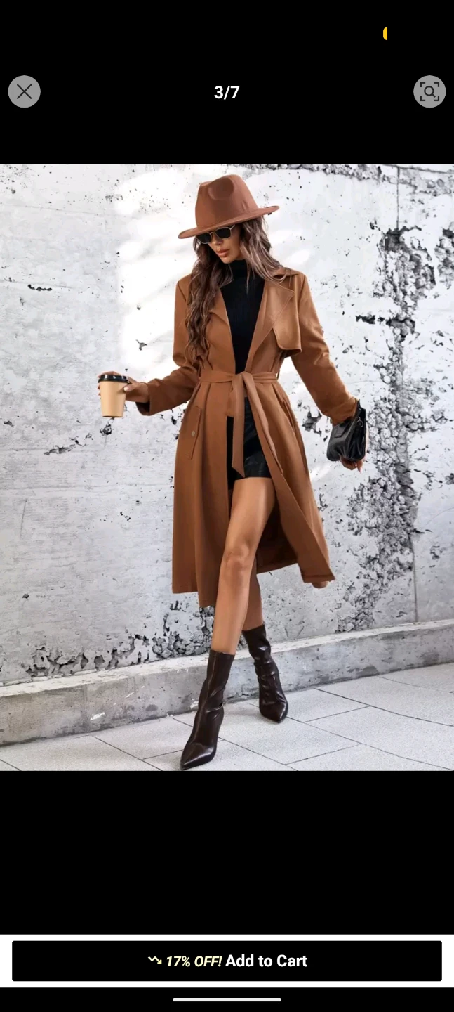Women's Brown Belted Trench Coat size M - photo 5