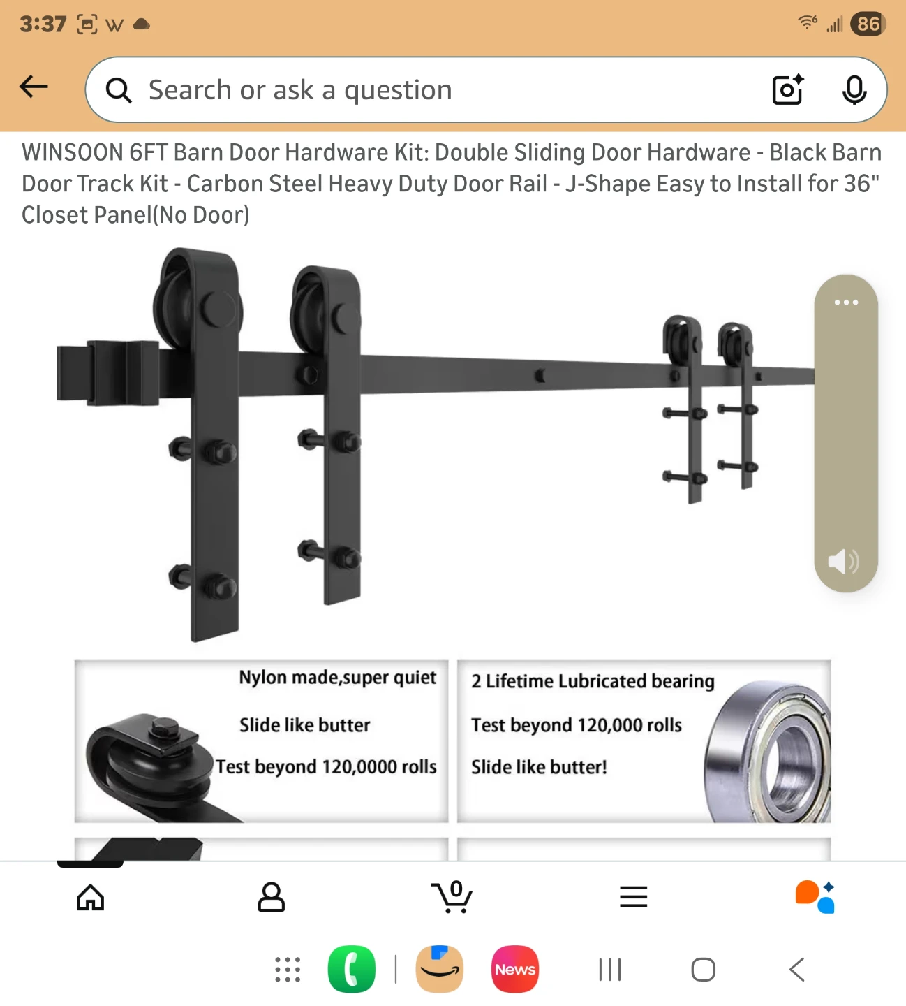 WINSOON 6FT Barn Door Hardware Kit - Double Sliding Track - photo 2