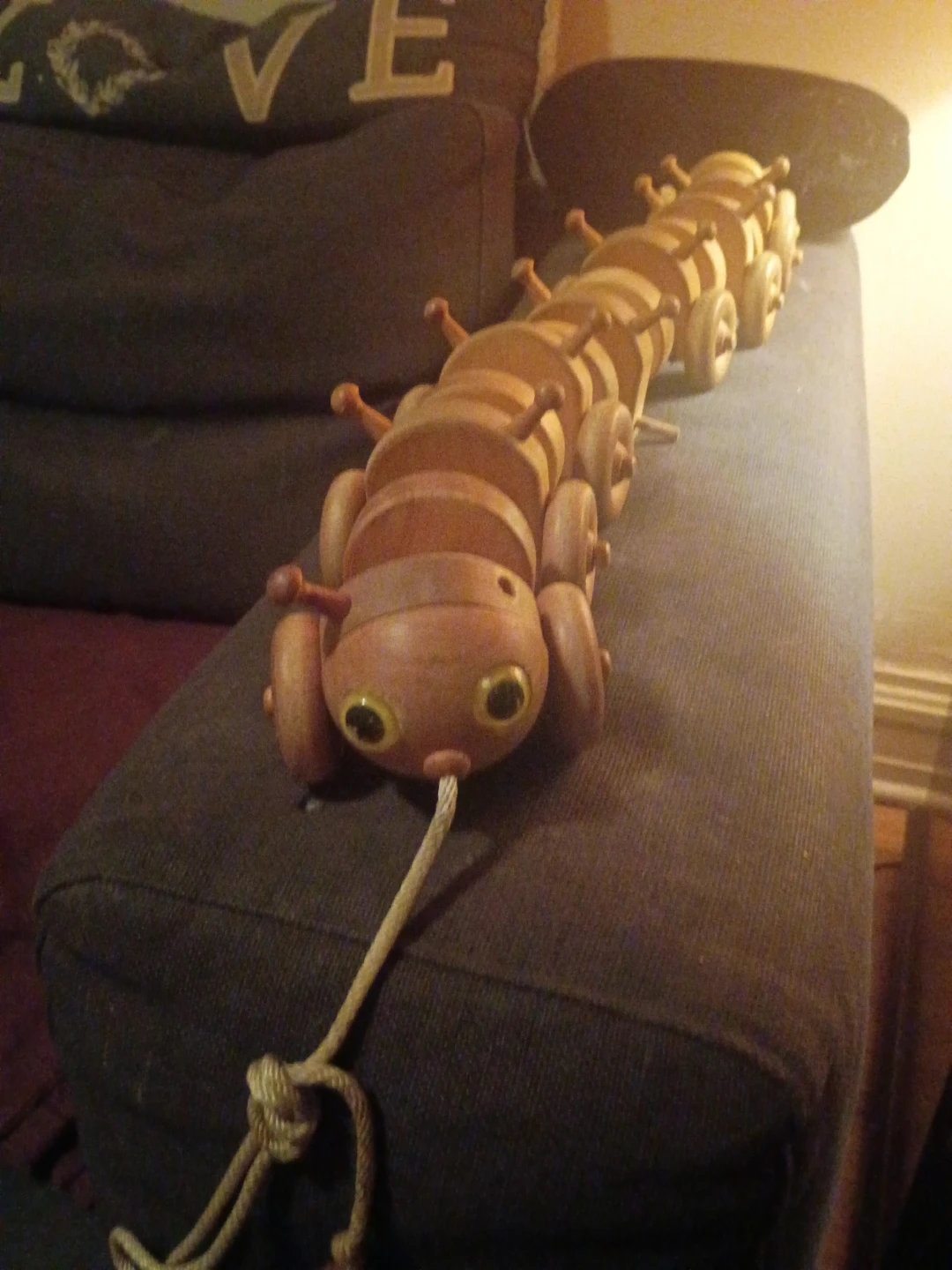 Vintage Wooden Pull Toy Caterpillar - photo 2