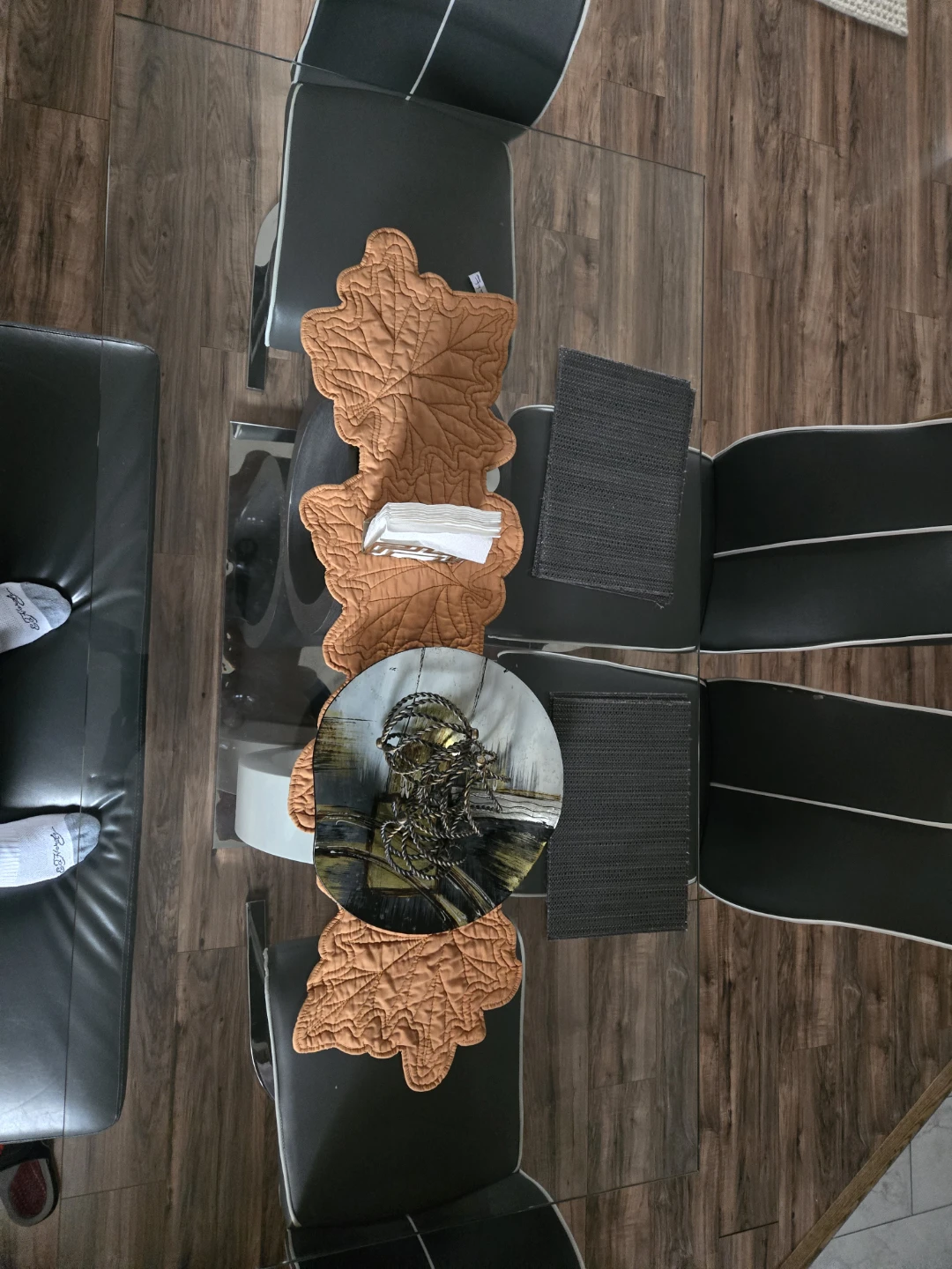 Glass Dining Table with 4 Chairs+1 and Bench and table clothing - photo 4