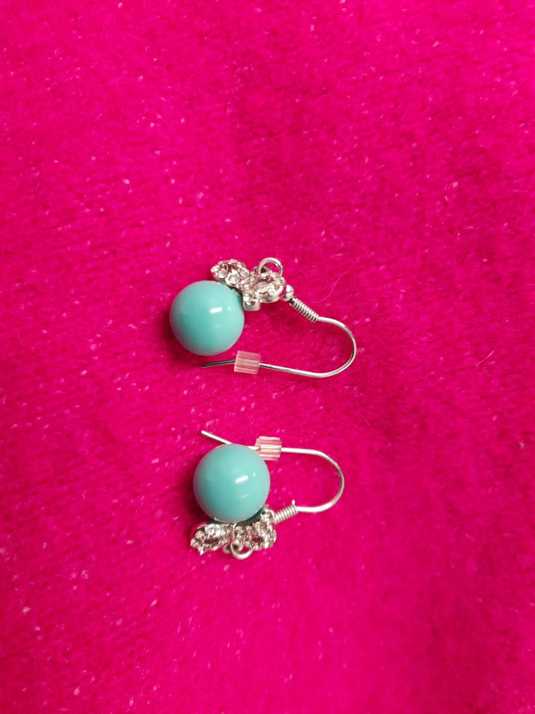 Turquoise Ball Earrings with Silver Butterfly Accent
