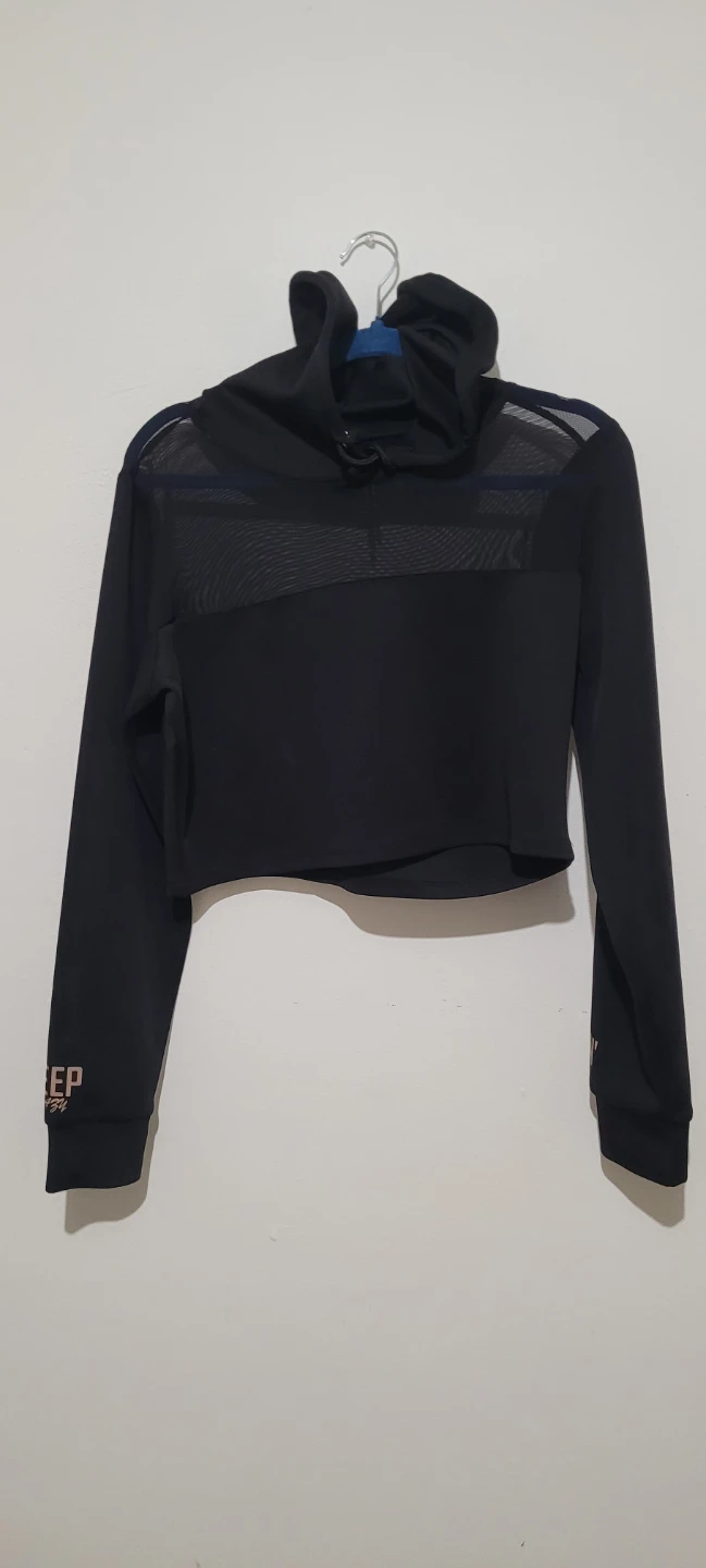 Black Mesh Crop Hoodie