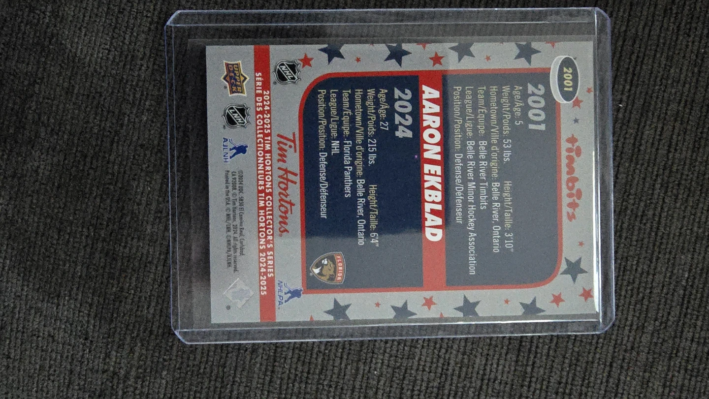 2001 Tim Hortons Timbits Aaron Ekblad Hockey Card