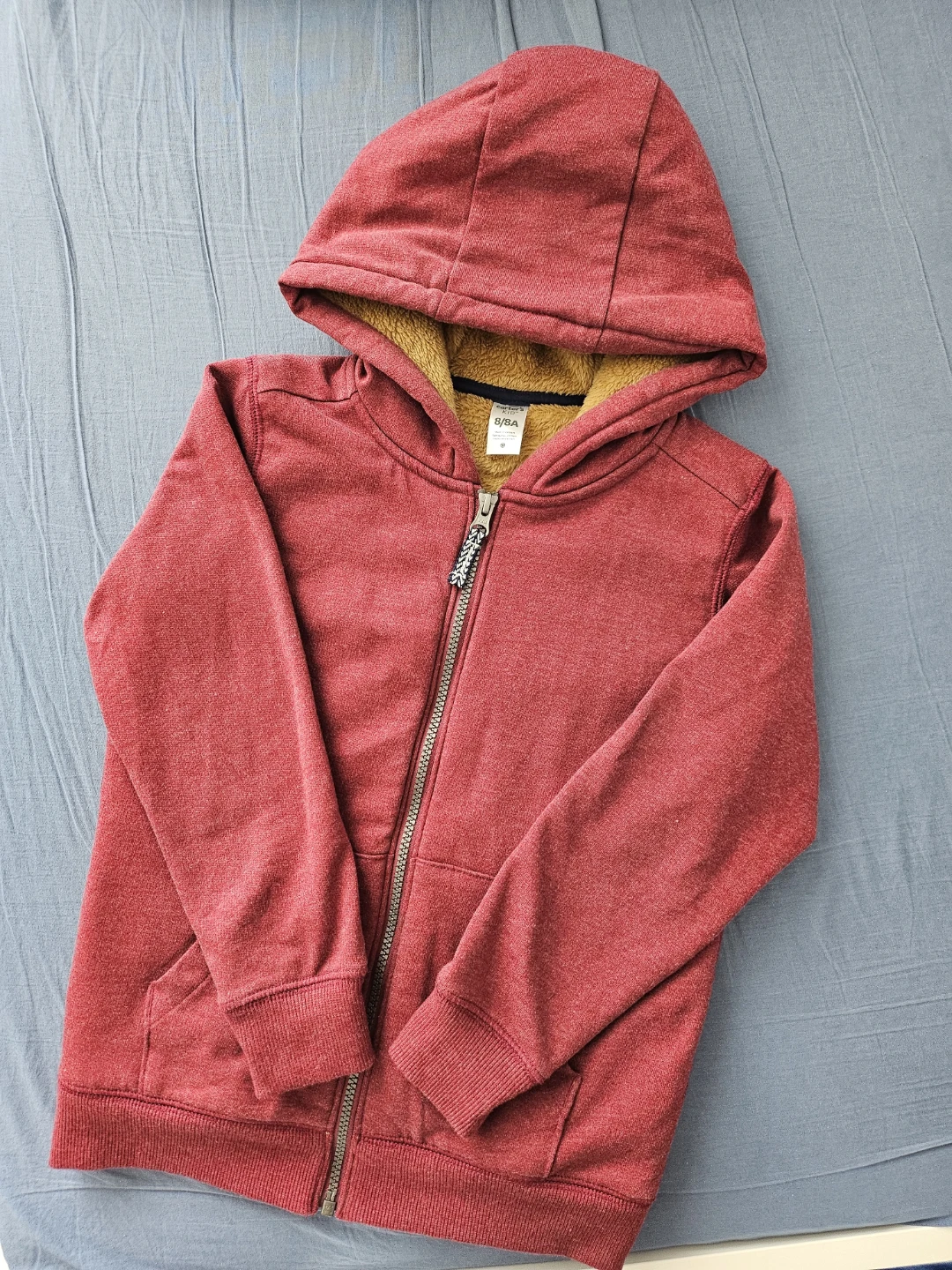 Carter's Kid's Hoodie Jacket Size 8/8A Red Fleece Lined 🏆